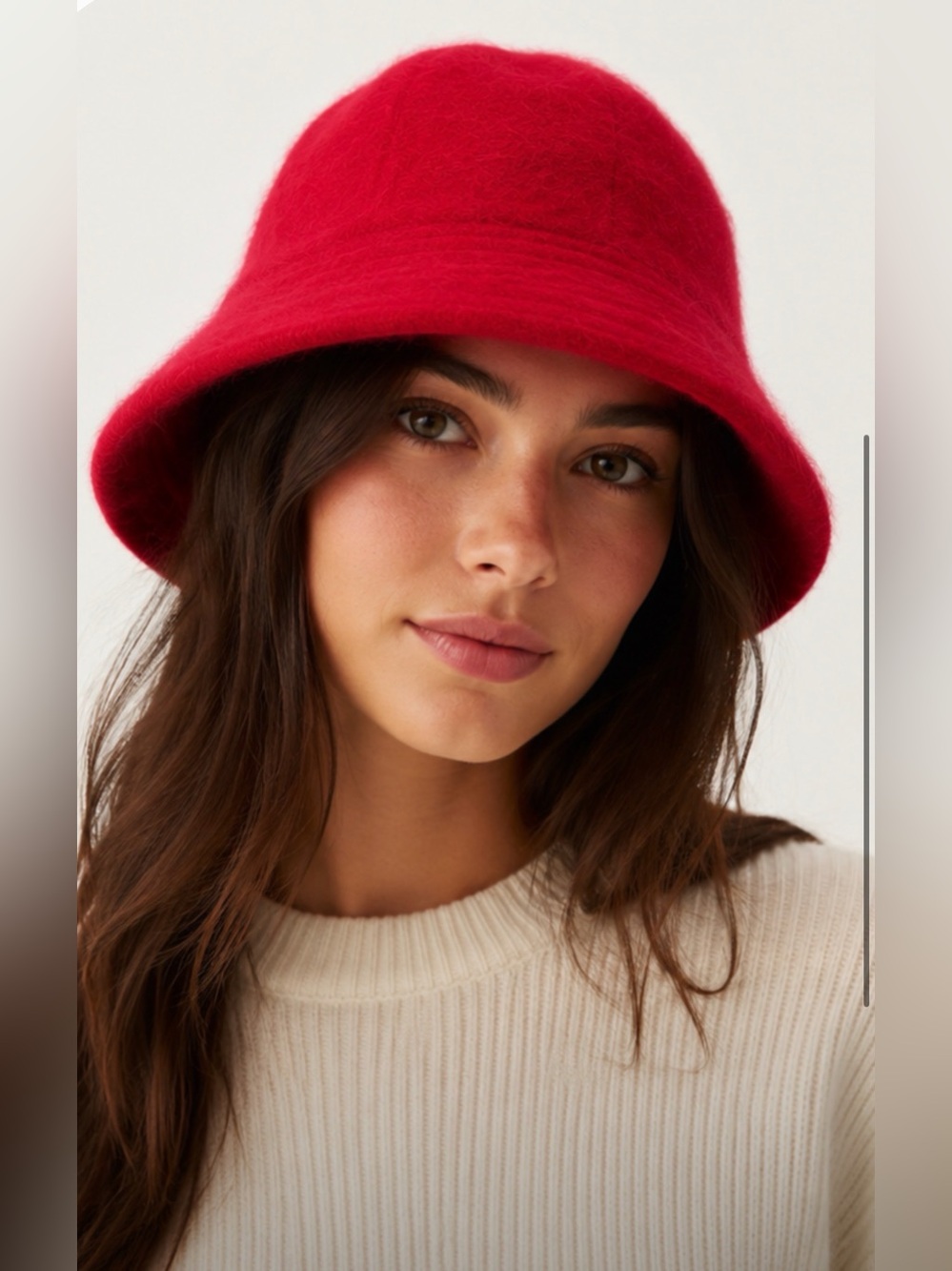 David & Young Red Angora Blend Fuzzy Bucket Hat | Soft 90% Angora Winter Hat OS